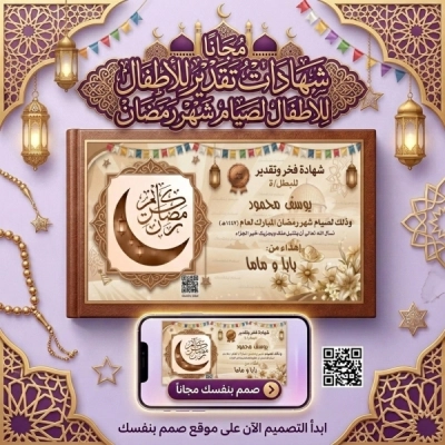 شهادات تقدير لصيام شهر رمضان بالاسم فقط بجودة عالية